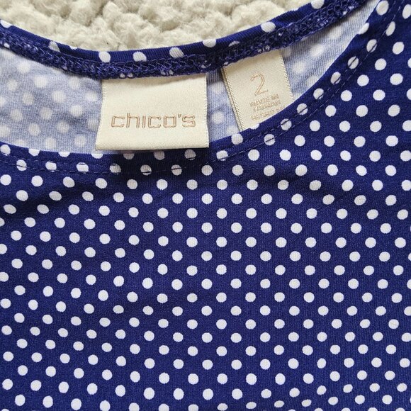 Chicos Size 2 Navy Blue & White Polka Dot Sleeveless Tank Top Stretchy Scoop Nec - Picture 5 of 7
